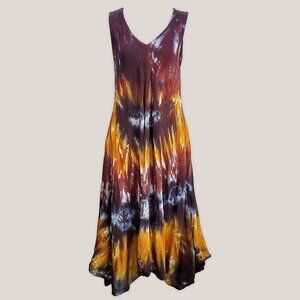 Baltic Amber Tie Dye Dress in Gold + Brown Asymmetrical Fairy Dress Hand Dyed